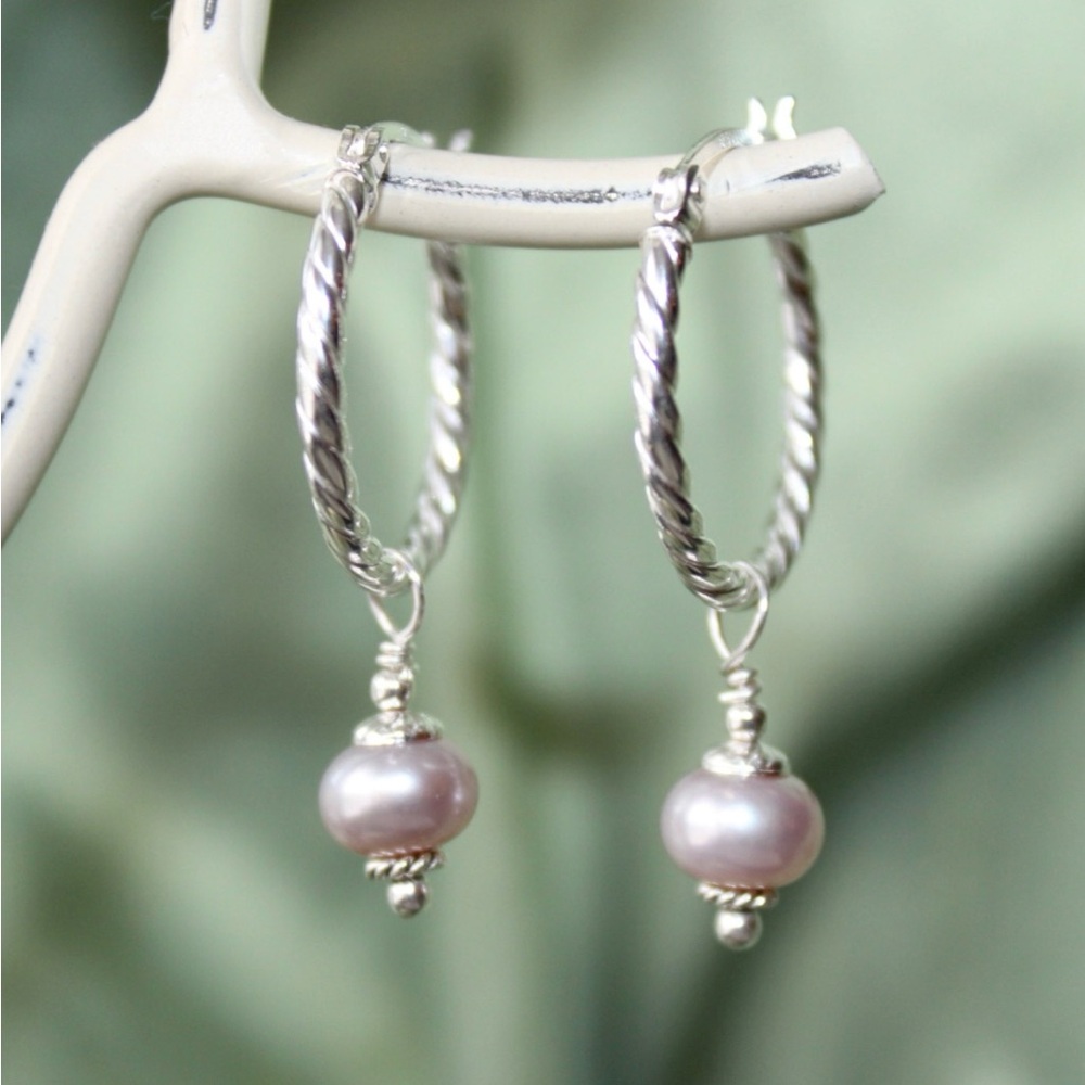 New Twisted Sterling Silver Pearl Drop Earrings